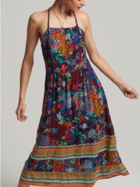 Superdry Floral Midi Dress in Navy with Multicolor Print